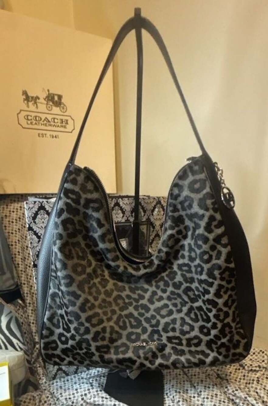 Michael Kors Nayla Medium Leopard Print Calf Hair Hobo Shoulder Bag